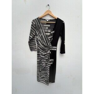 Trenery Black And White Geometric Print Wrap Dress Size S